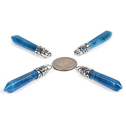 Justinstones Hexagonal Pointed Reiki Chakra Pendant Stainless Steel Chain Necklace 20 Inch Iron Gift Box - color: Blue Brazilian Agate