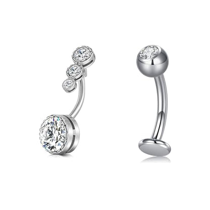 VCMART Belly Button Ring Belly Button Piercing Belly Rings Dangle Belly Button Rings Surgical Steel Clicker Floating Belly Button Rings for Women 14G Silver Gold Belly Navel Piercings Jewelry - color: C7 -2pcs, silver