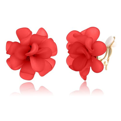 LAXPICOL Fashion Flower Clip On Earrings For Women Cute Lovely Acrylic Flower Earrings No piercing Earrings - color: red