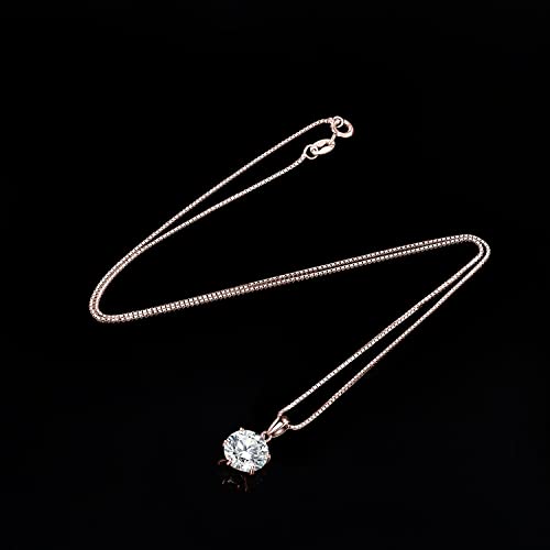JewelryPalace Round 1ct 2ct 3ct Cubic Zirconia Solitaire Pendant Necklace for Women, 925 Sterling Silver 14k White Gold Plated Necklaces for Her, Classic Simulated Diamond Jewelry Set, 18 Inches chain - color: I-3ct-CZ-Rose Gold Plated