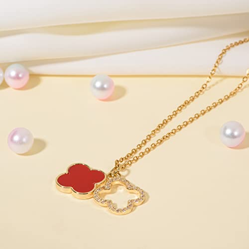 Clover Necklace For Women 18k Gold Plated Silver Lucky Four Leaf Clover Pendent Necklaces Trendy Dainty Jewelry Gifts for Women - color: Gold-Red