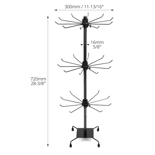 QWORK 3-Tier Rotating Metal Jewelry Display Stand – Adjustable Tabletop Holder for Necklaces, Earrings & Key Rings - size: 1 Pack
