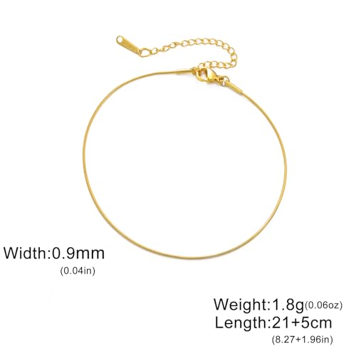 Amaxer Adjustable Stainless Steel Snake Chain Ankle Bracelet 0.04in Width Foot Chain for Women Beach Holiday Summer Vacation Jewelry - color: gold