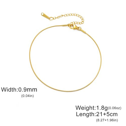Amaxer Adjustable Stainless Steel Snake Chain Ankle Bracelet 0.04in Width Foot Chain for Women Beach Holiday Summer Vacation Jewelry - color: gold