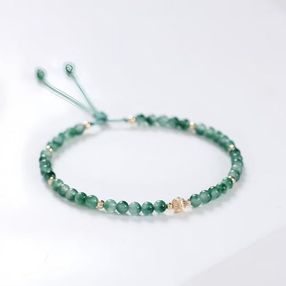 Natural Stone&925 Sterling Silver/18K Gold Anklet,│4MM│9-12 in│, Hand Woven, Adjustable Size - color: Aquatic Green Agates
