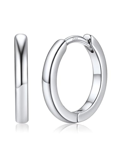 PROSTEEL Huggie Hoop Earrings For Women with 925 Sterling Silver Post | 8/10/12/14/16/18/20mm,14K Gold Plated/Black/Rose Gold/Silver Brass Lightweight Cubic Zirconia Cartilage Piercing Earring - color: 1. Silver, size: 12mm