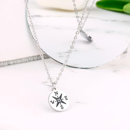 Silver Necklaces for Women Teens, Best Friend Necklace Sister Daughter Gift | Horseshoe Butterfly Swan Wave Evil Eye Necklace Graduation Chritmas Birthday Gifts for Women, Stainless Steel - style: Compass