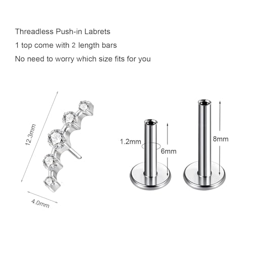 G23 Titanium Flat Back Earrings Studs 20g 18g 16g F136 Titanium Labrets Press Fit Threadless Push In Dainty Cartilage Helix Conch Lobe Lip Tragus Piercing Jewelry Push Back - style: 5 stud-clear