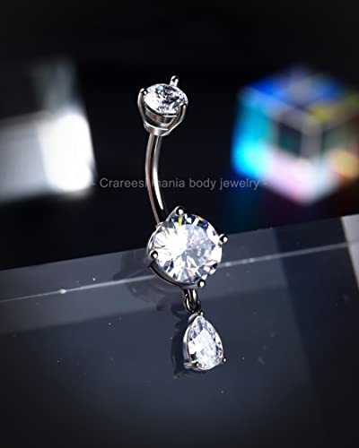 Belly Button Ring Dangle Belly Rings 316L Surgical Steel Belly Button Piercing Jewelry Teardrop Navel Ring for Women - color: Silver-CLCZ-10mm
