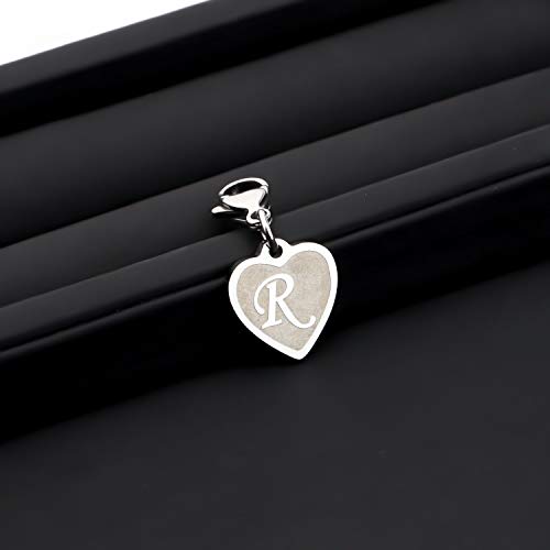 FAADBUK Initial Letter A-Z Alphabet Heart Charms for Jewelry Bracelet Keychain Necklace Initial Stainless steel Clasp Clip on Charm - color: intial R