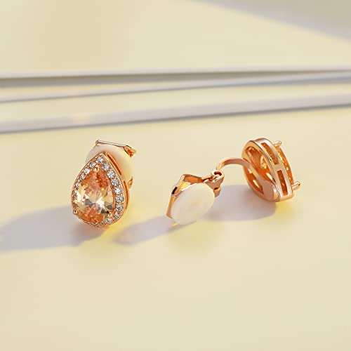 SELOVO Clip On earrings for Women Teardrop Cubic Zirconia Clip Earrings Stud - color: champagne color