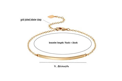 PERNNLA PEARL Dainty Gold Bar Bracelet for Women Simple Delicate Thin Cuff Bangle Hook Bracelet 18K Gold Plated Handmade Minimalist Jewelry - color: 1.Bar Bracelet