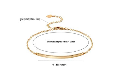 PERNNLA PEARL Dainty Gold Bar Bracelet for Women Simple Delicate Thin Cuff Bangle Hook Bracelet 18K Gold Plated Handmade Minimalist Jewelry - color: 1.Bar Bracelet