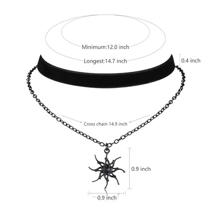 Gothic Layered Necklace, Black Velvet Choker with Dark Pendant | Soft Velvet Choker, Black Pendant, Layered Chain, Dark Academia Aesthetic, Alt Fashin Jewelry, Goth Gift for Women - style: Black Sun