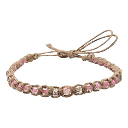 BlueRica Hemp Anklet with Glass Beads - style: Light Pink
