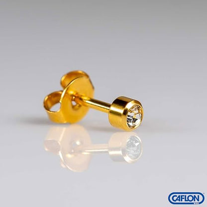 Caflon April Birthstone Stud Earrings - 12 Pairs Clear Crystal Studs, 3/4/5mm | Surgical Steel Starter & Piercing Studs, Sterilized & Individually Sealed | Hypoallergenic Nickel-Safe for Newly Pierced & Sensitive Ears - color: 24K Gold Plated, size: 4mm