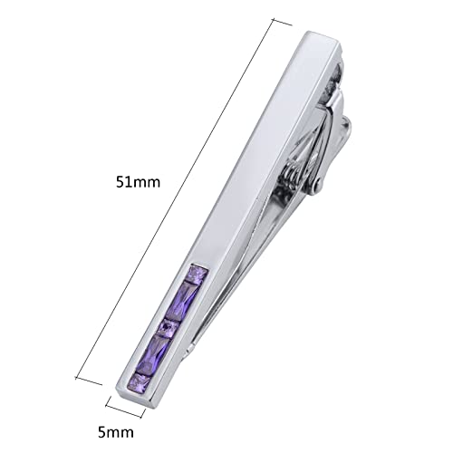 Men Crystal Tie Clip Tie Bar for Regular Necktie Silver In Gift Case | Purple/Blue/Red/Black/White Crystal Tie Pin for Men Business Anniversary Wedding Party Office Formal Daily Occasions Suit - style: Purple Crystal