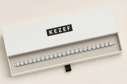 KEZEF Tennis Bracelet for Women, 7mm Round CZ, Silver Plated Brass, 6.5–8 Inch, Fold-Over Clasp - color: White CZ, size: 8 Inch