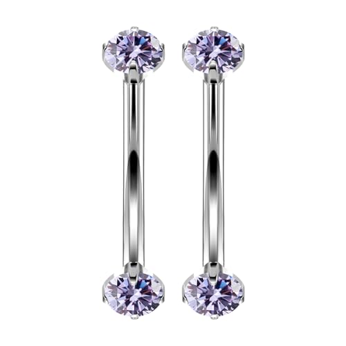 16G Astm F136 Titanium Eyebrow Piercing Jewelry Curved Barbell Eyebrow Ring Vertical Labret Lip Jewelry Daith Rook Earrings Navel Small Belly Button Ring Piercing Jewelry for Women Men CZ - style: 16G, 8MM Length, Purple CZ