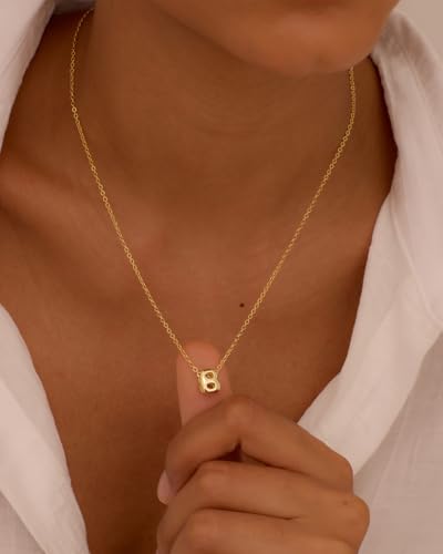Initial Necklaces for Women Bubble Gold Silver Letter Necklace Dainty Personalized Charm Pendant Name Necklace Cute Non Tarnish Fashion Accessories Teen Gift Trendy Stuff Jewelry Gifts - color: Gold, style: B