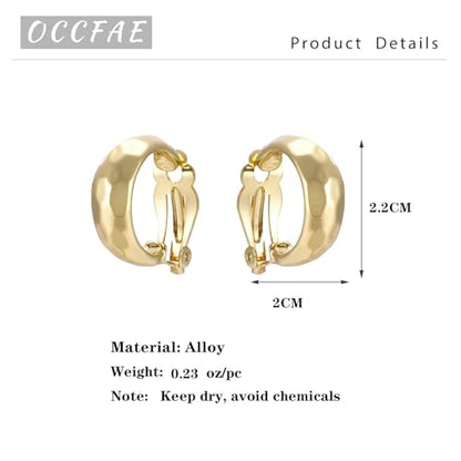 Gold Metal Clip On Earrings for Women Non Pierced Dangle Drop Earrings Multiple Styles - color: gold hoop C