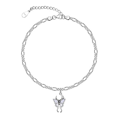 CHIC & ARTSY 925 Sterling Silver Ankle Bracelets for Women, Adjustable Layered Foot Chains with Nature & Symbol Charms, Lightweight Comfort Fit Boho Beach Everyday Jewelry - color: # Shell Butterfly Anklet