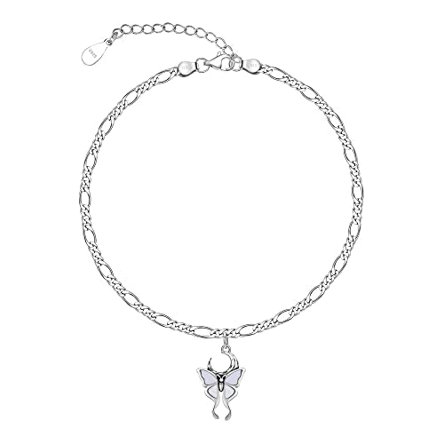 CHIC & ARTSY 925 Sterling Silver Ankle Bracelets for Women, Adjustable Layered Foot Chains with Nature & Symbol Charms, Lightweight Comfort Fit Boho Beach Everyday Jewelry - color: # Shell Butterfly Anklet