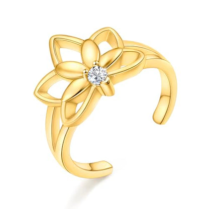 Alphm 925 Sterling Silver Toe Ring for Women Adjustable Open Toe Ring Foot Jewelry Gift - color: Gold Plated-Lotus