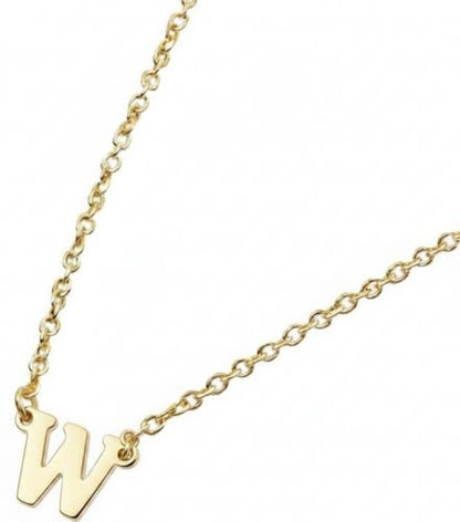 OAK & LUNA Inez Initial Necklace - Gold Plated & Sterling Silver — A-Z Letter Pendant on 15″ + 2″ Adjustable Cable Chain - color: 18K Gold Plated Silver, style: Letter W