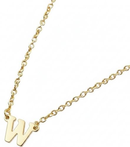 OAK & LUNA Inez Initial Necklace - Gold Plated & Sterling Silver — A-Z Letter Pendant on 15″ + 2″ Adjustable Cable Chain - color: 18K Gold Plated Silver, style: Letter W