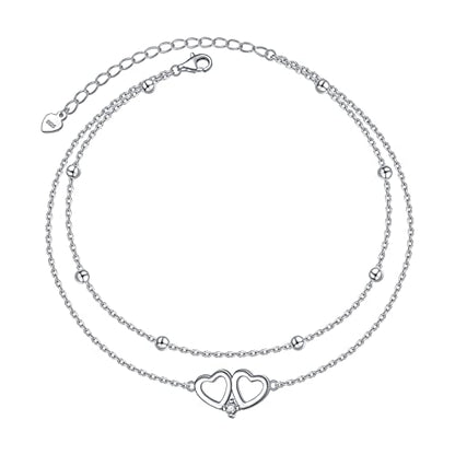 Anklet for Women 925 Sterling Silver Foot Adjustable Ankle Bracelet Jewelry - style: Layered Heart