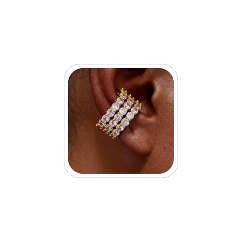 Ear Cuffs Non Piercing Gold Silver Earrings Cute Cubic Zirconia Sparkling Ear Cuff for Women Clip On Cartilage Huggie Earring Christmas Jewelry Costume - color: Gold-Three