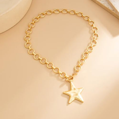 Big Star Necklace Chunky Necklace for Women Boho Thick Chain Statement Necklace Trendy Large Star Pendant Necklace Bold Vintage Chunky Jewelry - style: 2 - G