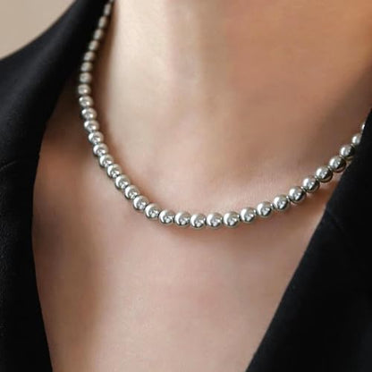 Zeffy Pearl Necklace 4MM/6MM/8MM Dainty Round Imitation Pearl Choker Necklace Wedding Pearl Necklace Delicate Jewelry for Women Simple Bridesmaid Jewelry Gifts - style: 8mm Grey Pearl Necklace(14"+2")