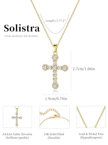 Cross Necklace for Women, 14K Gold Plated Cubic Zirconia Cross Pendant Necklace, Trendy Christian Jewelry Gifts for Baptism First Communion Christmas - color: Style G - Gold