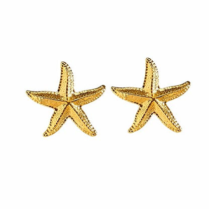 Gold Statement Earrings For Women, 14K Gold Plated Textured Geometric Drop Earrings - Hypoallergenic Stainless Steel Statement Earrings for Women, Waterproof Fan-Shaped Dangle Earrings for Beach & Daily Wear - color: Starfish DKE252012GL