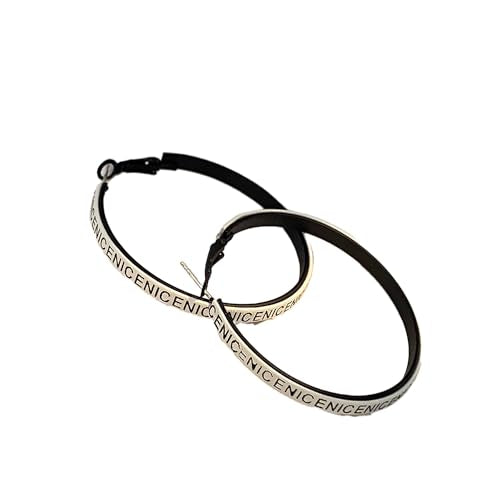 Hoop Earrings for Women Leather Hoop Earrings-Medium/Large Hoops-Lightweight hoop - color: White Letters