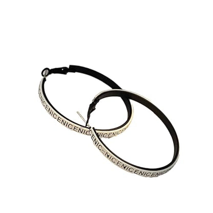 Hoop Earrings for Women Leather Hoop Earrings-Medium/Large Hoops-Lightweight hoop - color: White Letters