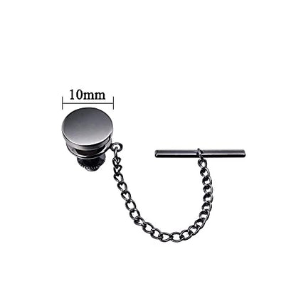 HAWSON Mini Tie Pin for Men, Tie Tack with Chain for Men's Necktie, Tie Tack Gift Set for Wedding, Party, Meeting - color: Brushed Gunmetal