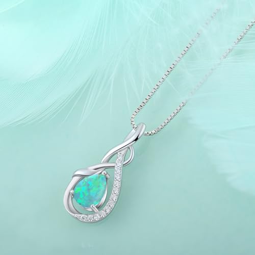 STARCHENIE Infinity Teardrop Necklace for Women 925 Sterling Silver Pendant Birthstone Jewelry - color: Silver-Green Opal