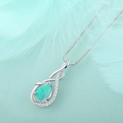 STARCHENIE Infinity Teardrop Necklace for Women 925 Sterling Silver Pendant Birthstone Jewelry - color: Silver-Green Opal