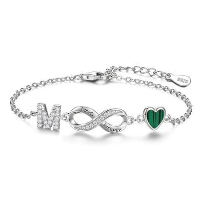 925 Sterling Silver Adjustable Letter Bracelets Infinity Heart Emerald Charm Link Bracelet ，Personalized Charm Alphabet Jewelry Valentines Christmas Mother’s Day Birthday Gifts - color: M