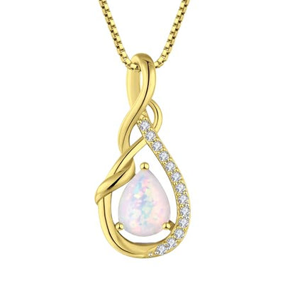STARCHENIE Infinity Teardrop Necklace for Women 925 Sterling Silver Pendant Birthstone Jewelry - color: Gold-Opal