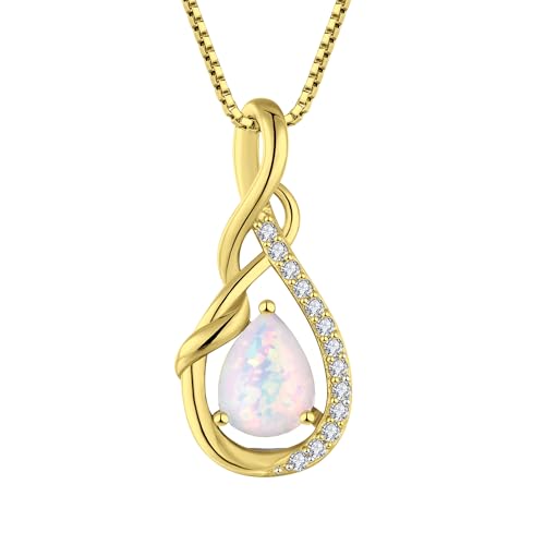 STARCHENIE Infinity Teardrop Necklace for Women 925 Sterling Silver Pendant Birthstone Jewelry - color: Gold-Opal