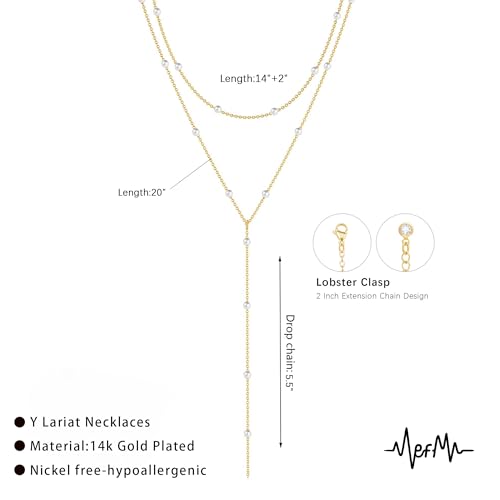 Zeffy Gold Pearl Necklace for Women, Dainty 14K Gold/Silve Plated Layered Pearl Choker Pearl Earrings Pearl Bracelets Wedding Trendy Gold Jewelry Set for Women Gifts - style: Gold Pearl Y Layered Necklace -1PCS
