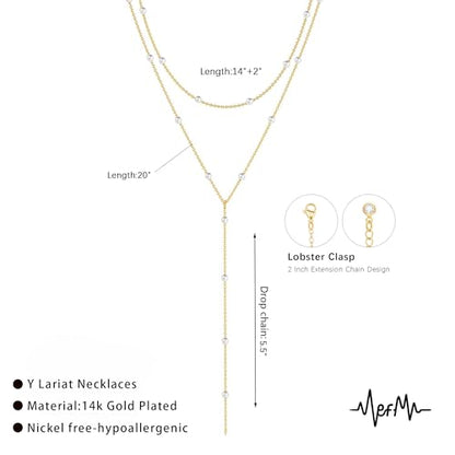 Zeffy Gold Pearl Necklace for Women, Dainty 14K Gold/Silve Plated Layered Pearl Choker Pearl Earrings Pearl Bracelets Wedding Trendy Gold Jewelry Set for Women Gifts - style: Gold Pearl Y Layered Necklace -1PCS