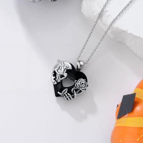 Sterling Silver Halloween Necklace Gothic Jewelry Gifts for Women Men - style: Skull Rose