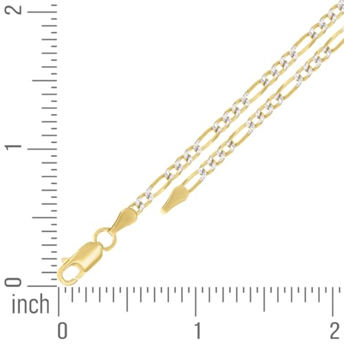 JewelryWeb 925 Sterling Silver Pave Super Flat Figaro Chain Two Tone 2.6mm Anklet Anklet for Women and Men - size: 8 inches