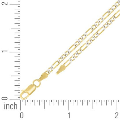 JewelryWeb 925 Sterling Silver Pave Super Flat Figaro Chain Two Tone 2.6mm Anklet Anklet for Women and Men - size: 8 inches