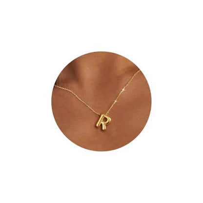 Gold Initial Necklace for Teen Girls Women Letter necklaces Jewelry Gifts | Gifts for Girls Women, Teen Girl Gifts Trendy Stuff, Bubble Letter Pendant Necklace - style: R